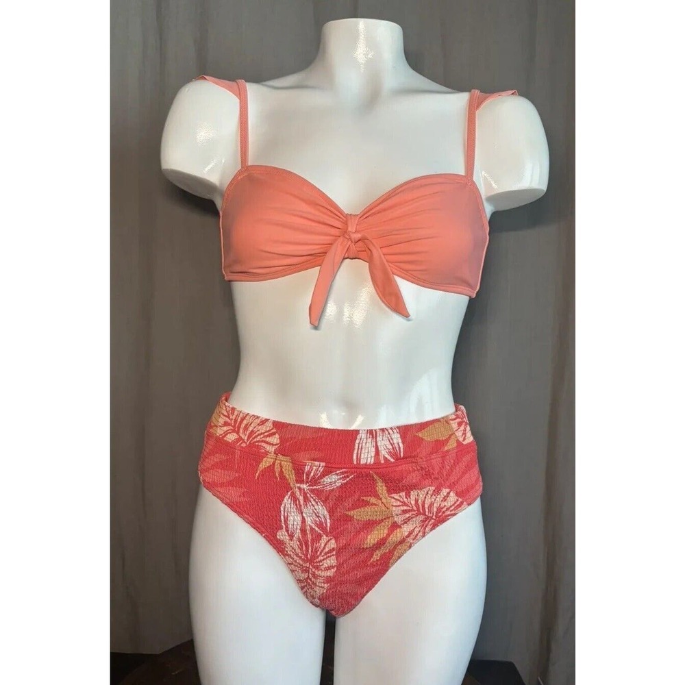 ROXY Bikini Bottoms Smocked Hibiscus Print/ Express Top Size Small Mismatch Set